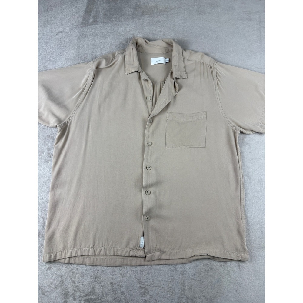 Onia Tan Beige Viscose Short Sleeve Button Down Camp Shirt Womens Large L/G